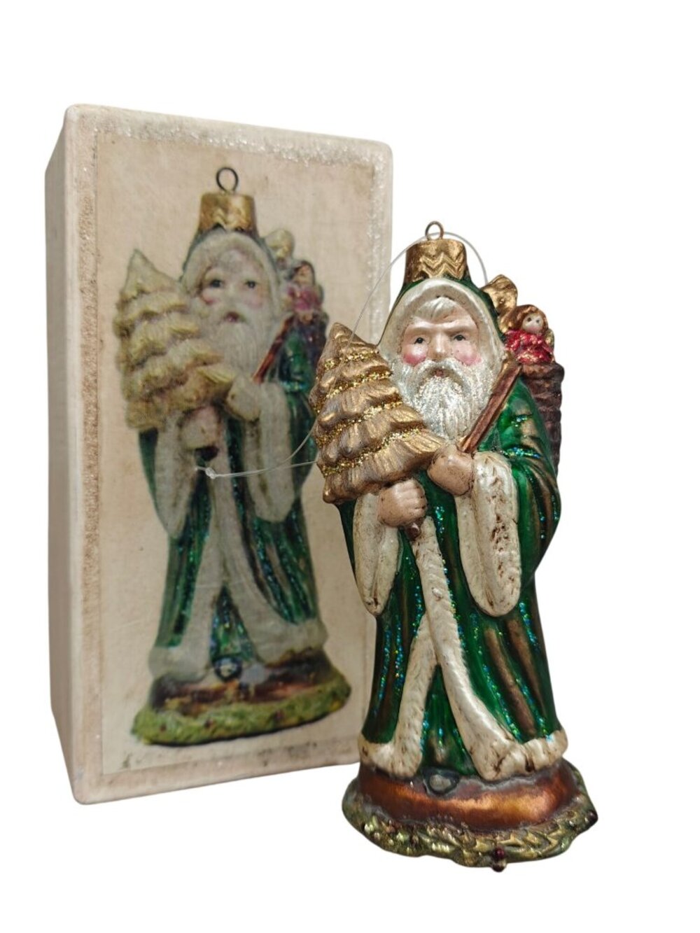 Vintage Dept 56 Santa Ornament Spirit of The Forest Father Santa Green w/Box